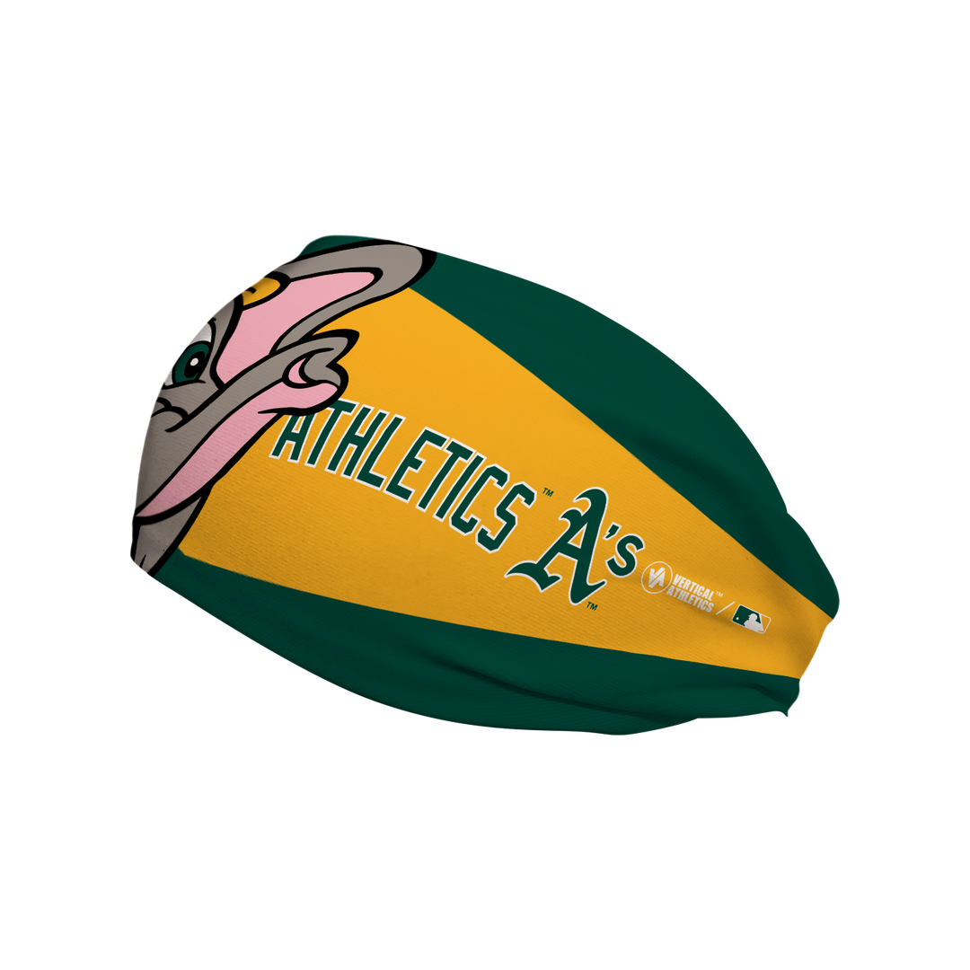 MLB licensed Athletics cooling headband with Stomper Mascot Stare. Made in the USA, Vertical Athletics brand.  