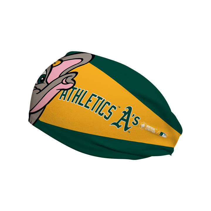 MLB licensed Athletics cooling headband with Stomper Mascot Stare. Made in the USA, Vertical Athletics brand.  