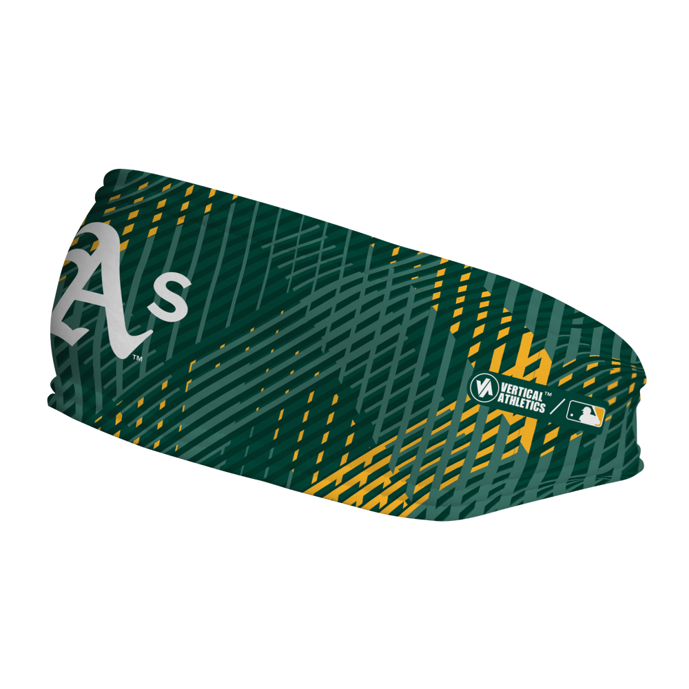 MLB Athletics fleece headband with Sport Plaid. Made in the USA, Vertical Athletics brand.  