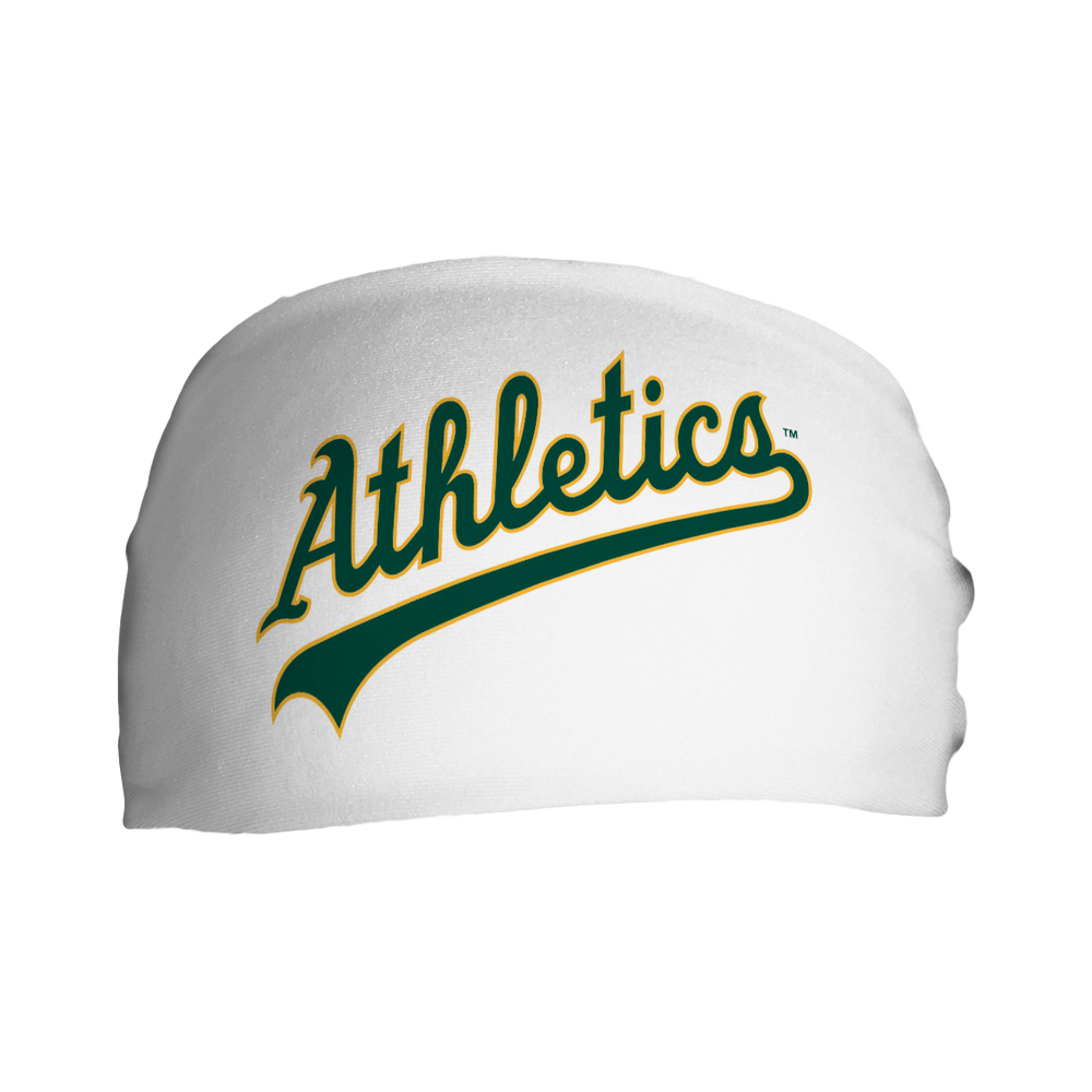 MLB licensed Oakland Athletics cooling headband with Wordmark logo. Made in the USA, Vertical Athletics brand.  