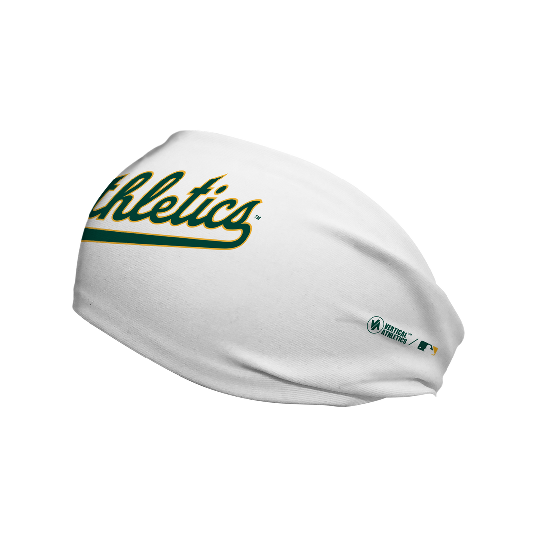 MLB licensed Oakland Athletics cooling headband with Wordmark logo. Made in the USA, Vertical Athletics brand.  