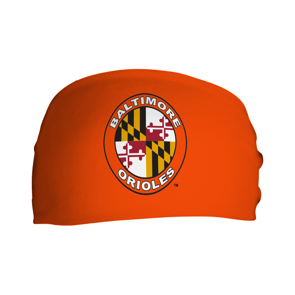 MLB licensed Baltimore Orioles cooling headband with Alt logo. Made in the USA, Vertical Athletics brand. 
