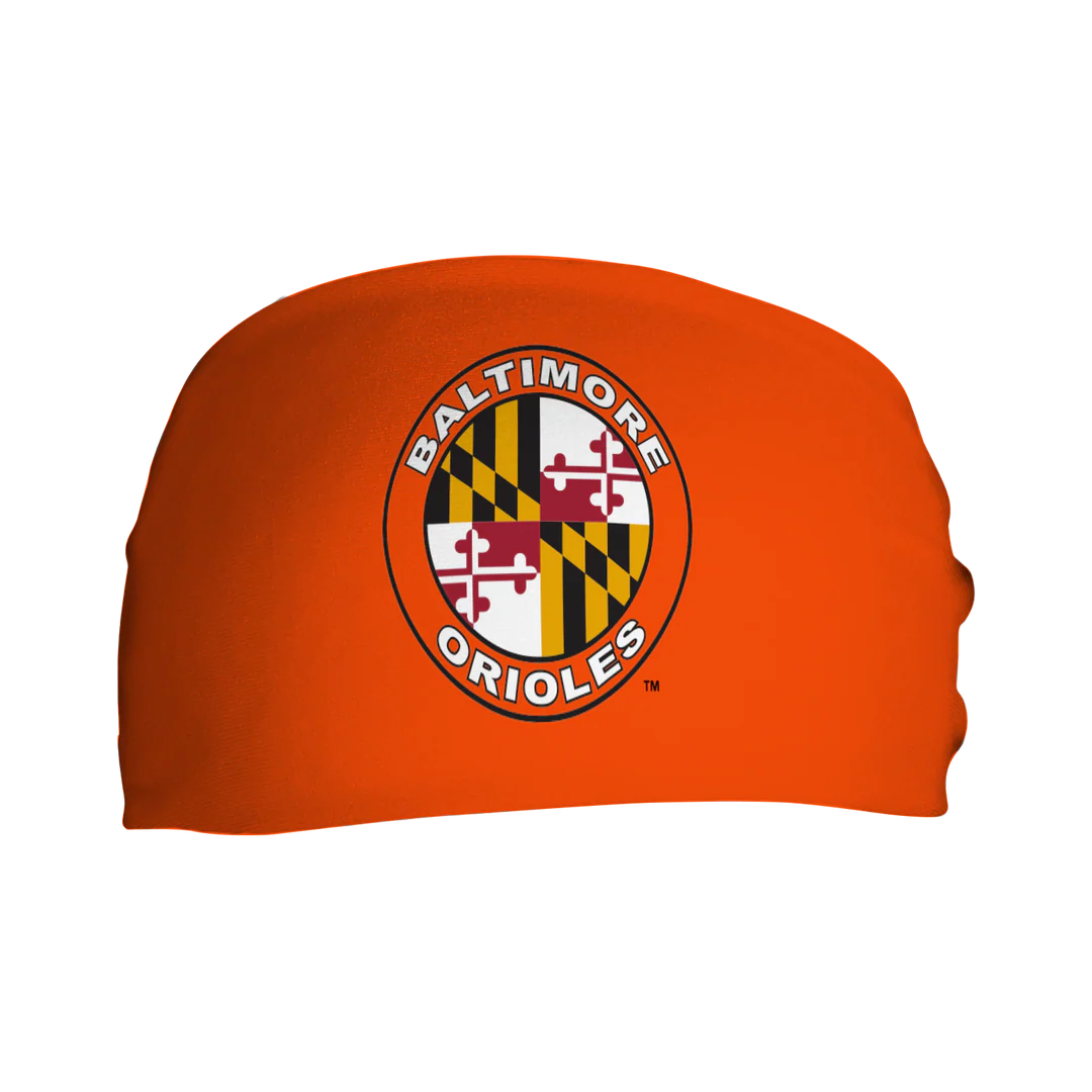 MLB licensed Baltimore Orioles Triple Play Cooling Bundle: Cooling Headband with Alt Logo Made in USA. Vertical Athletics Brand.