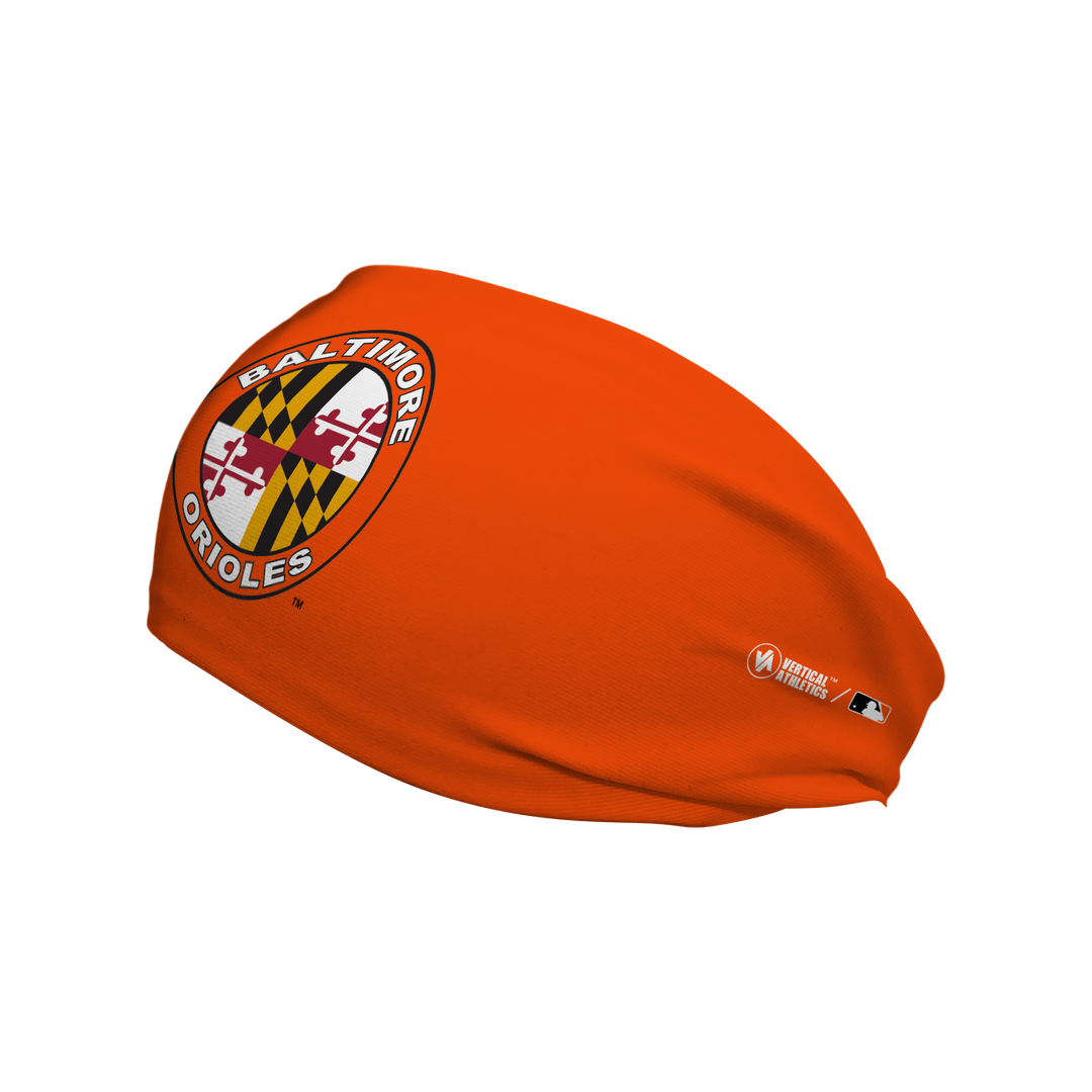MLB licensed Baltimore Orioles cooling headband with Alt logo. Made in the USA, Vertical Athletics brand. 