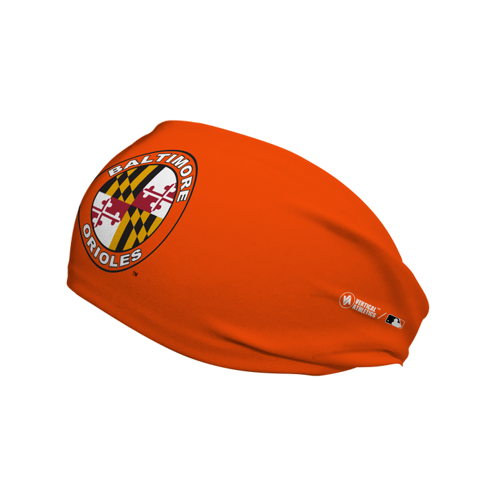 MLB licensed Baltimore Orioles cooling headband with Alt logo. Made in the USA, Vertical Athletics brand. 