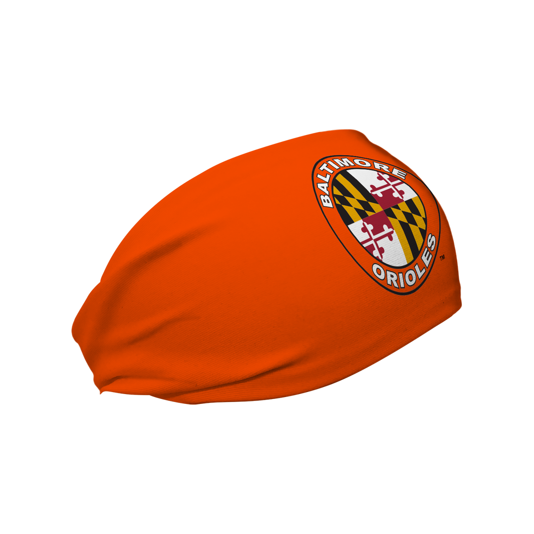 MLB licensed Baltimore Orioles cooling headband with Alt logo. Made in the USA, Vertical Athletics brand. 
