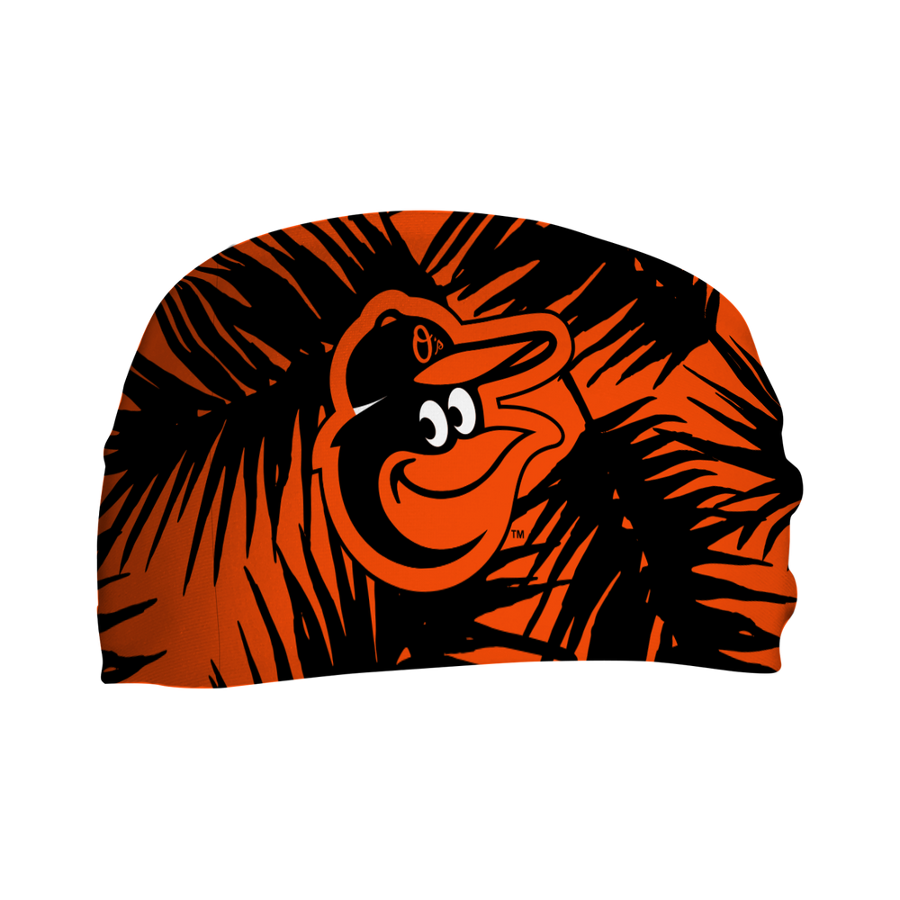 MLB licensed Baltimore Orioles cooling headband with big palm cap logo. Made in the USA, Vertical Athletics brand. 