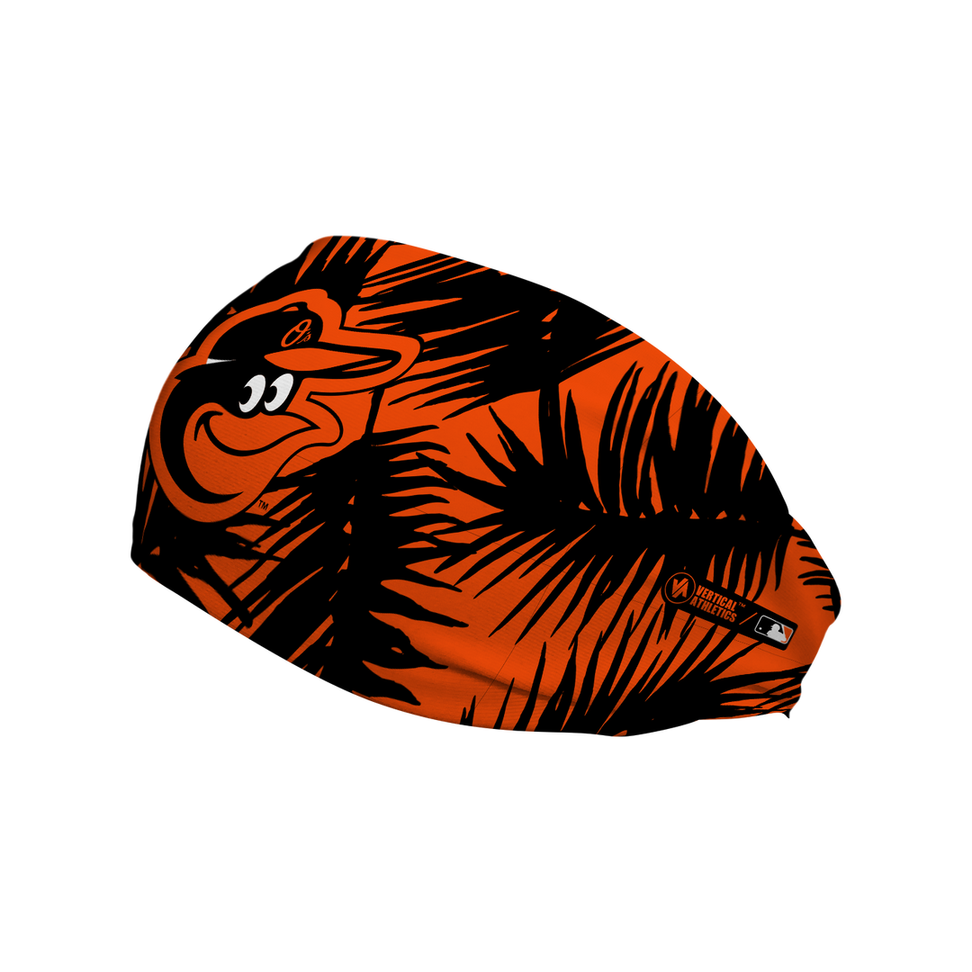 MLB licensed Baltimore Orioles cooling headband with big palm cap logo. Made in the USA, Vertical Athletics brand. 