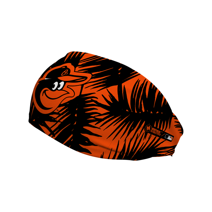 MLB licensed Baltimore Orioles cooling headband with big palm cap logo. Made in the USA, Vertical Athletics brand. 
