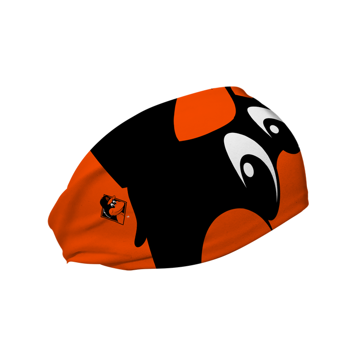 MLB Baltimore Orioles cooling headband with the Oriole Bird mascot stare. Made in USA, Vertical Athletics brand. 
