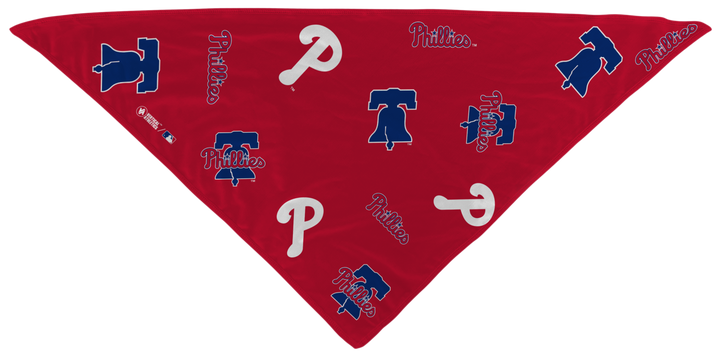 MLB licensed Philadelphia Phillies Triple Play Cooling Bundle: Cooling Triangle Bandana with All Over logo. Made in USA. Vertical Athletics Brand. 