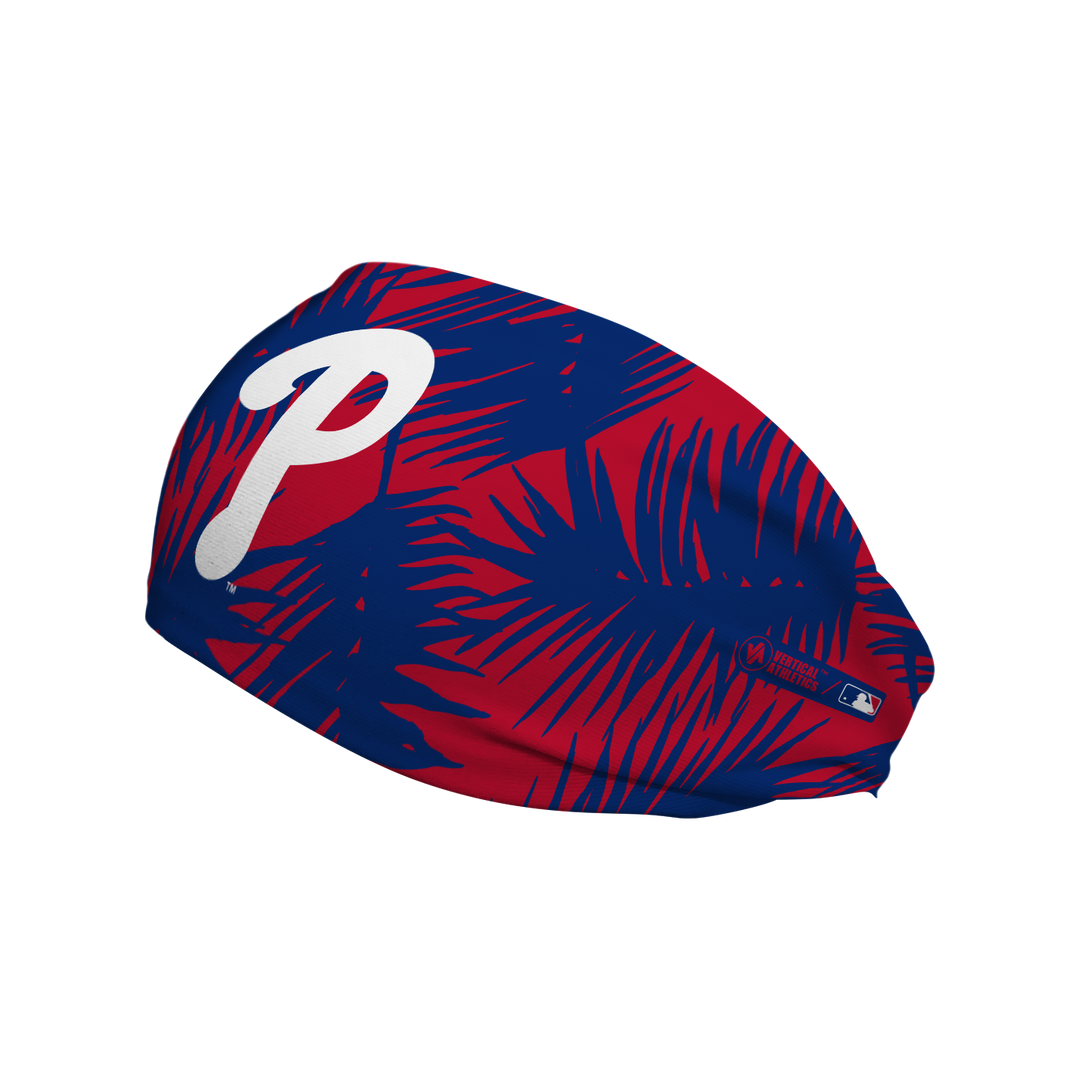 MLB licensed Philadelphia Phillies Big Palm headband with cap logo. Made in the USA, Vertical Athletics brand. 