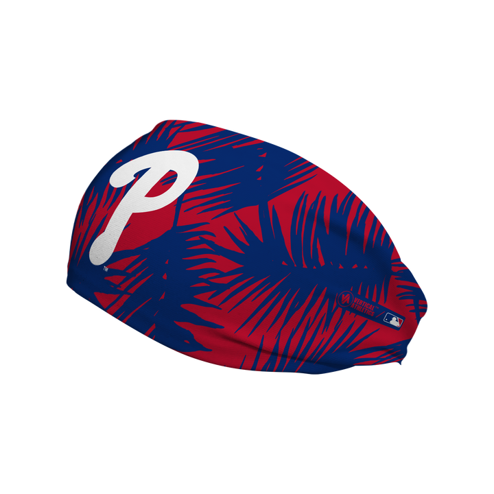 MLB licensed Philadelphia Phillies Big Palm headband with cap logo. Made in the USA, Vertical Athletics brand. 