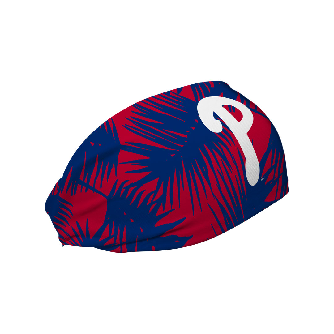 MLB licensed Philadelphia Phillies Big Palm headband with cap logo. Made in the USA, Vertical Athletics brand. 