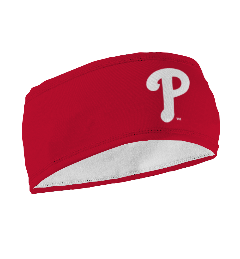 MLB Philadelphia Phillies fleece headband with Cap Logo. Made in the USA, Vertical Athletics brand.