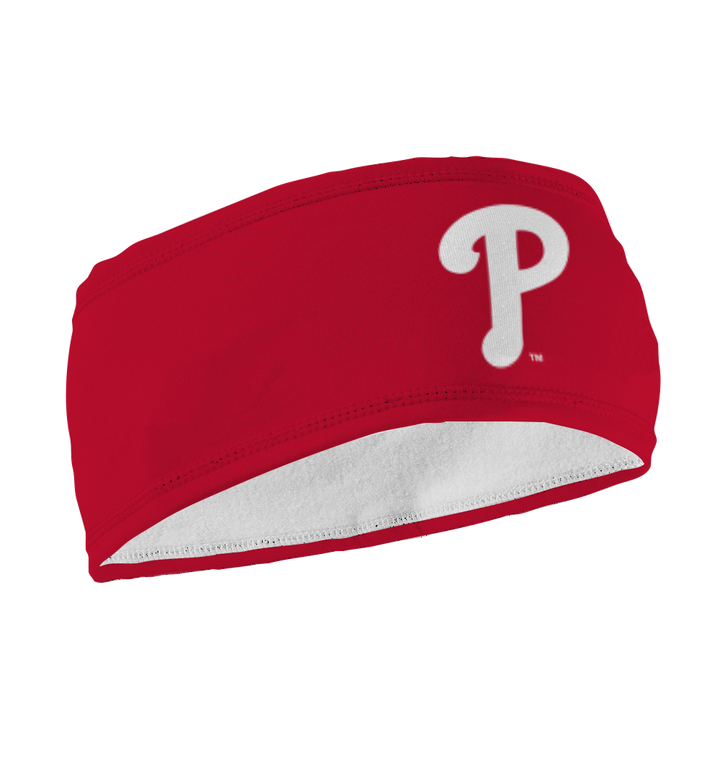 MLB Philadelphia Phillies fleece headband with Cap Logo. Made in the USA, Vertical Athletics brand.