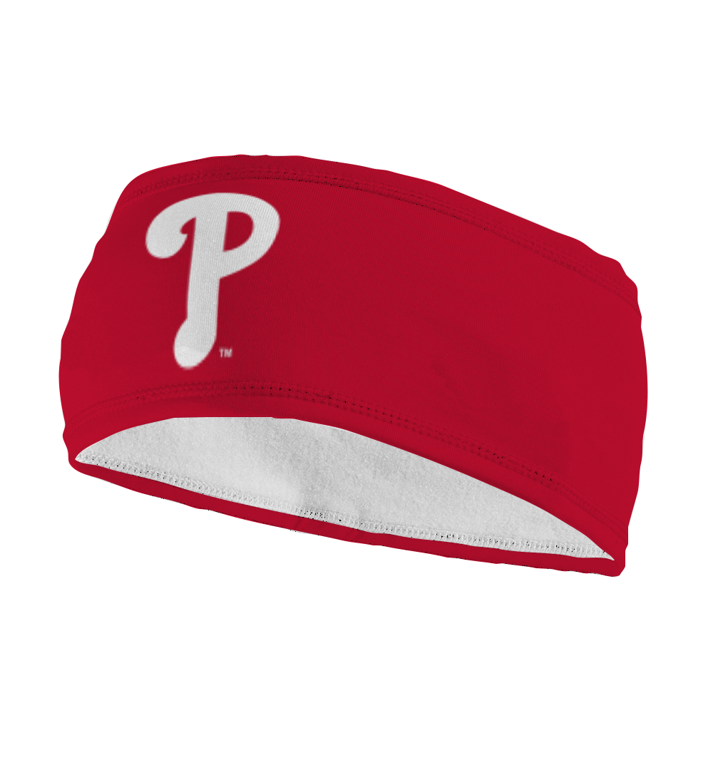 MLB Philadelphia Phillies fleece headband with Cap Logo. Made in the USA, Vertical Athletics brand.
