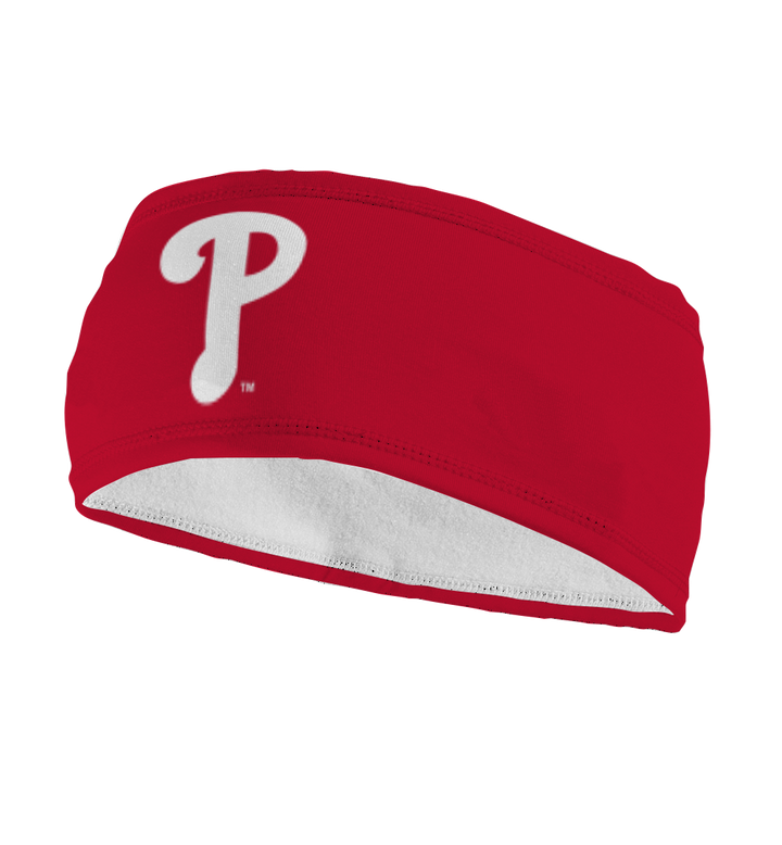 MLB Philadelphia Phillies fleece headband with Cap Logo. Made in the USA, Vertical Athletics brand.