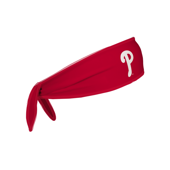 MLB Philadelphia Phillies reversible tieback cooling headband with Cap Logo and Repeating Mascot. Made in the USA, Vertical Athletics brand.