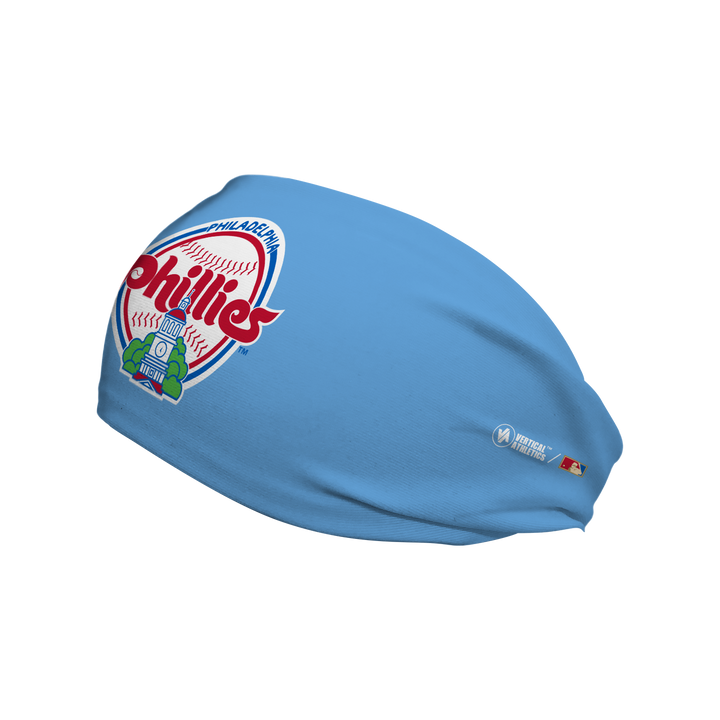 MLB Philadelphia Phillies light blue headband with alt coop logo. Made in USA, Vertical Athletics brand.