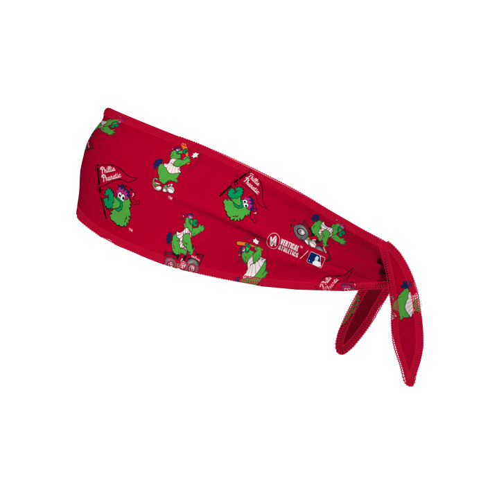 MLB Philadelphia Phillies reversible tieback cooling headband with Cap Logo and Repeating Mascot. Made in the USA, Vertical Athletics brand.