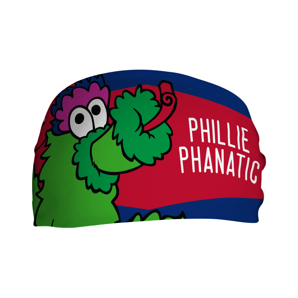 MLB Philadelphia Phillies cooling headband with Mascot Nameplate. Made in USA, Vertical Athletics brand.