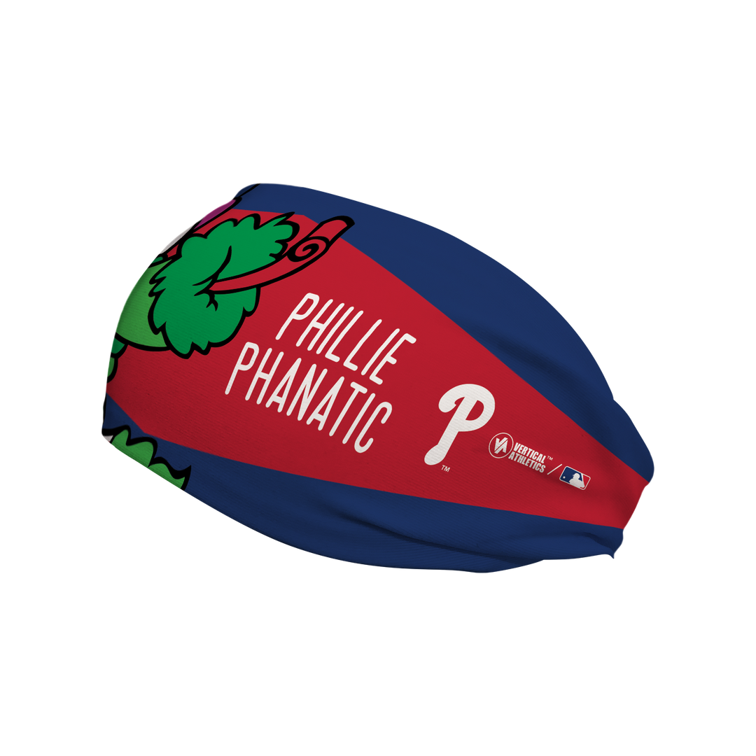 MLB Philadelphia Phillies cooling headband with Mascot Nameplate. Made in USA, Vertical Athletics brand.