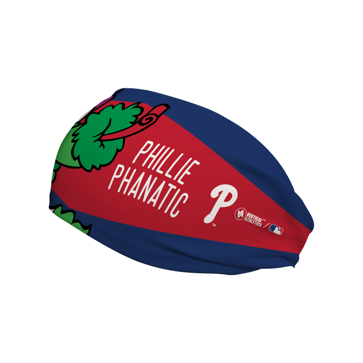 MLB Philadelphia Phillies cooling headband with Mascot Nameplate. Made in USA, Vertical Athletics brand.