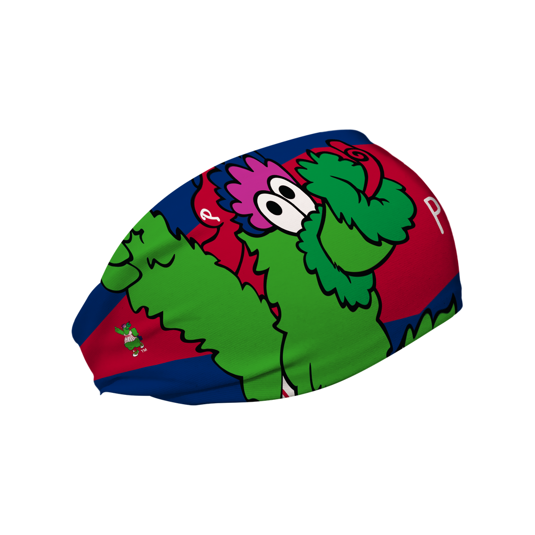 MLB Philadelphia Phillies cooling headband with Mascot Nameplate. Made in USA, Vertical Athletics brand.