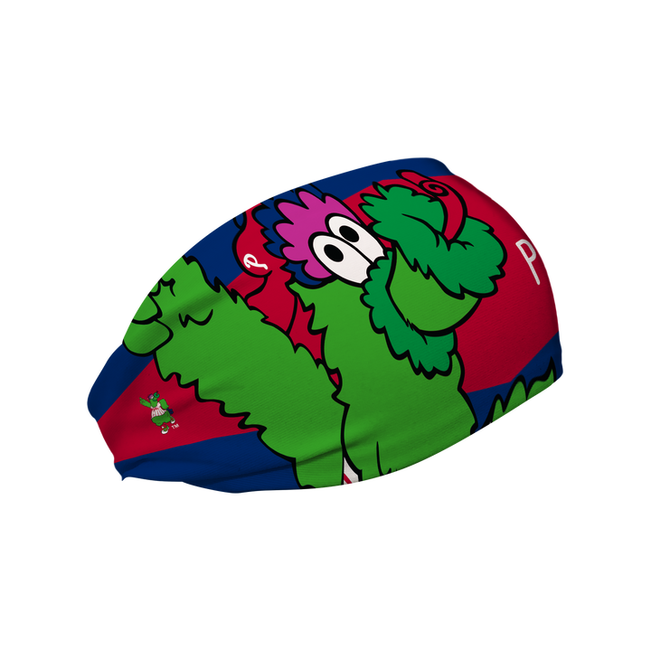 MLB Philadelphia Phillies cooling headband with Mascot Nameplate. Made in USA, Vertical Athletics brand.