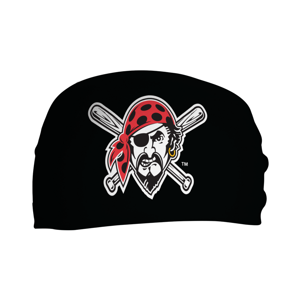 MLB licensed Pittsburgh Pirates cooling headband with Alt Logo. Made in the USA, Vertical Athletics. 