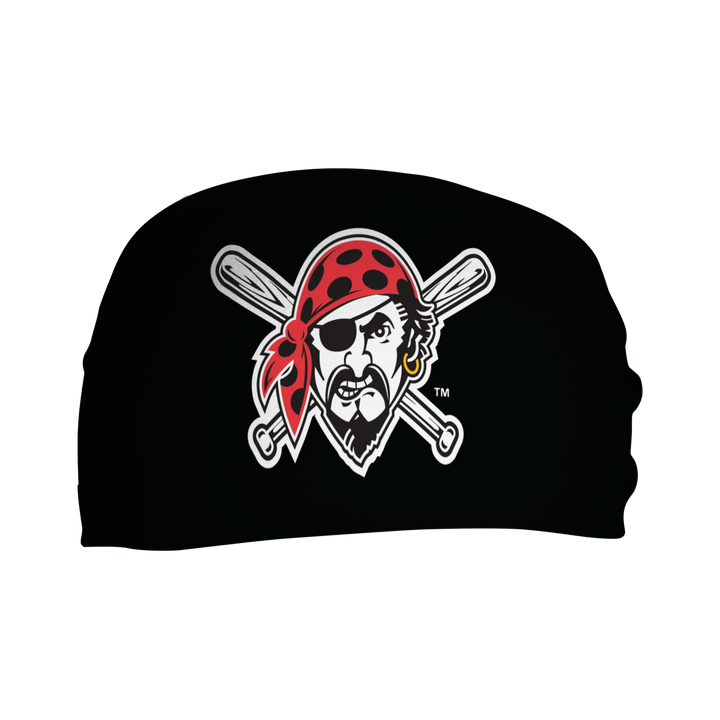 MLB licensed Pittsburgh Pirates cooling headband with Alt Logo. Made in the USA, Vertical Athletics. 
