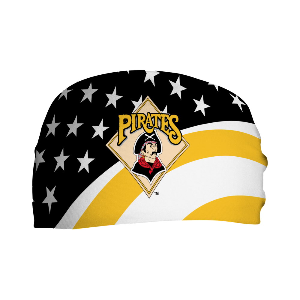 MLB Pittsburgh Pirates Stars and Stripes cooling headband with Coop Logo. Made in USA, Vertical Athletics brand. 