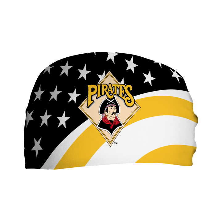 MLB Pittsburgh Pirates Stars and Stripes cooling headband with Coop Logo. Made in USA, Vertical Athletics brand. 