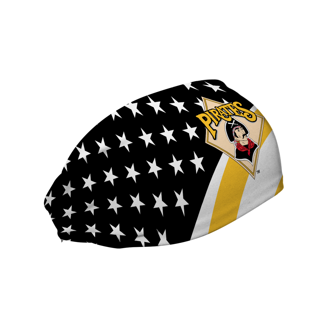 MLB Pittsburgh Pirates Stars and Stripes cooling headband with Coop Logo. Made in USA, Vertical Athletics brand. 