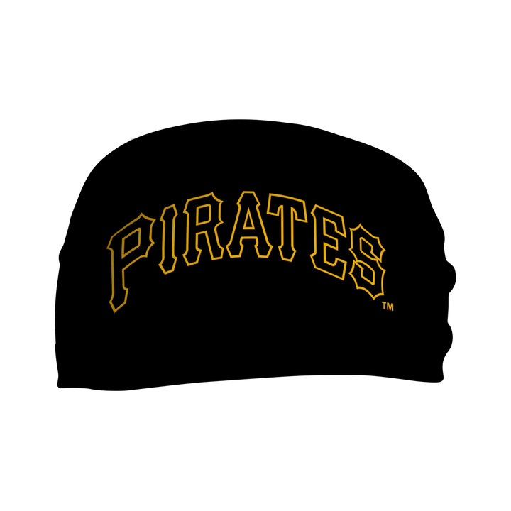 MLB Pittsburgh Pirates cooling headband with Wordmark Black. Made in USA, Vertical Athletics brand. 