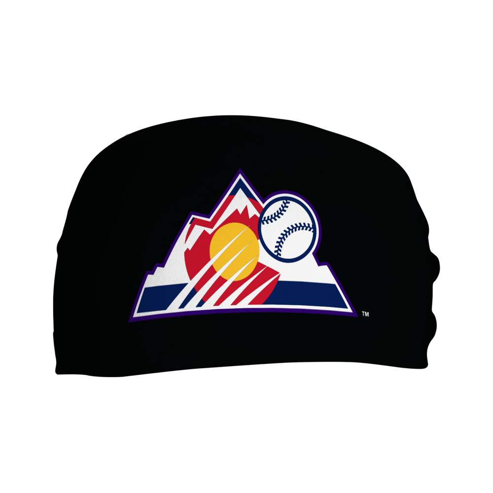MLB licensed Colorado Rockies cooling headband with Alt Logo. Made in the USA, Vertical Athletics brand. 