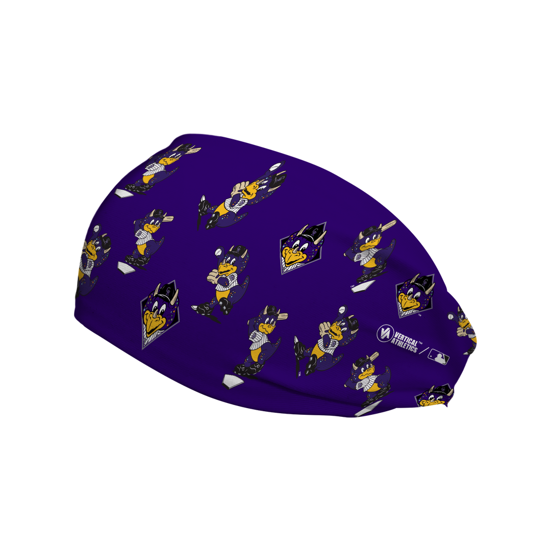 MLB Colorado Rockies cooling headband with Dinger Mascot All Over. Made in USA, Vertical  Athletics brand.  
