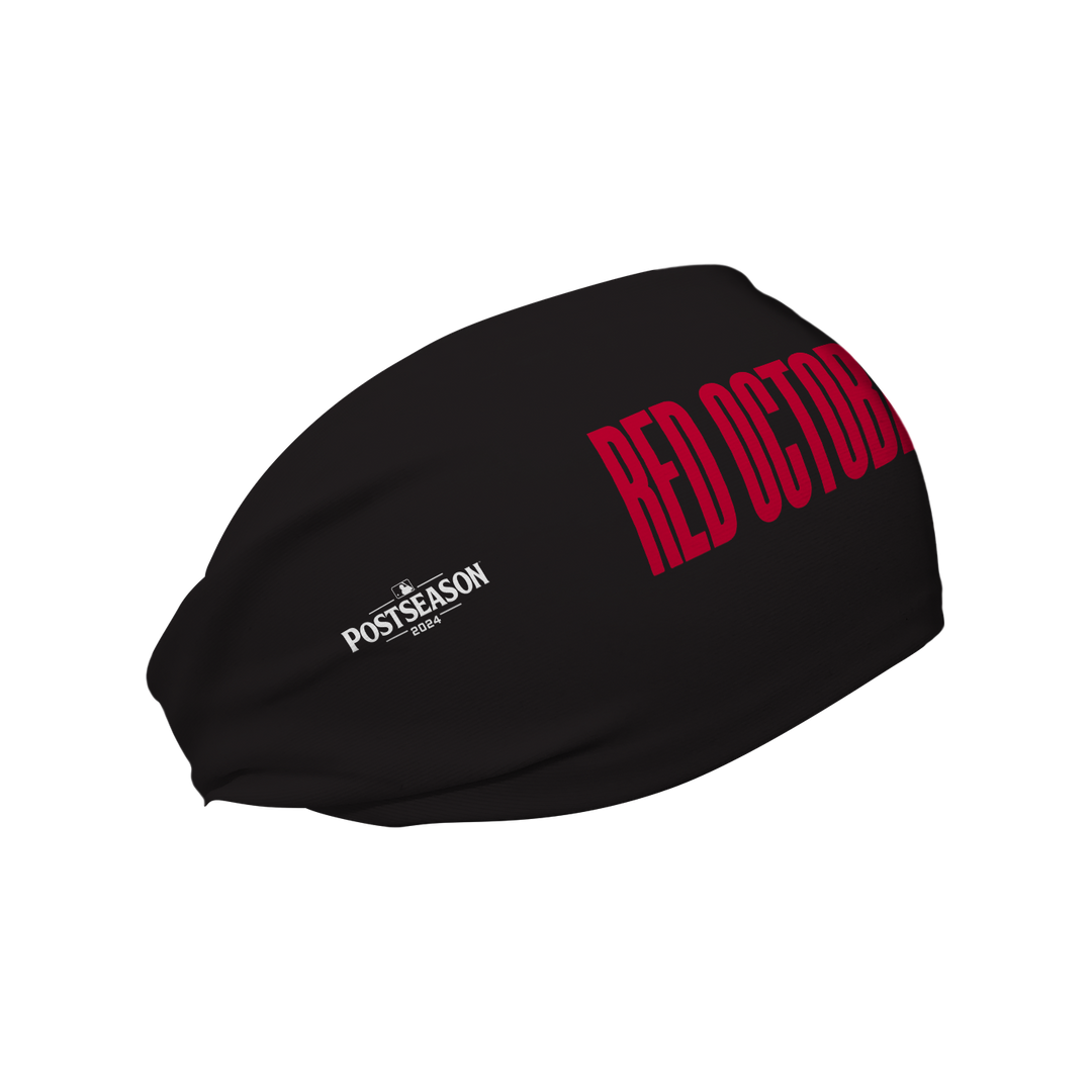 MLB Philadelphia Phillies Red October cooling headband with Wordmark Black. Made in USA, Vertical Athletics brand.  
