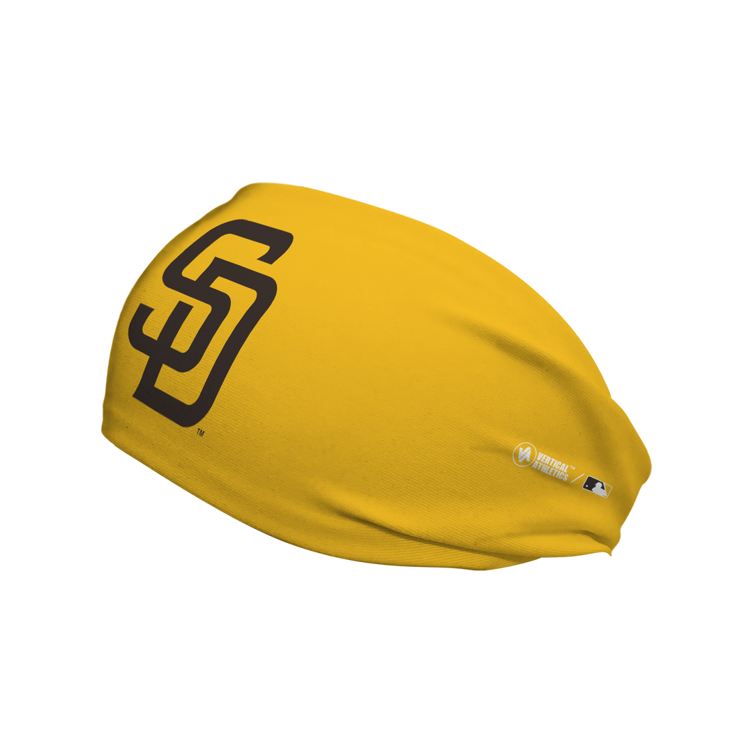 MLB San Diego Padres yellow cooling headband with cap logo. Made in USA, Vertical Athletics brand.  