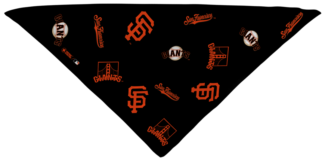 MLB San Fransisco Giants triangle cooling bandana with team logos all over. Made in the USA, Vertical Athletics brand.