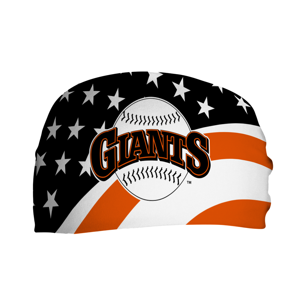 MLB San Francisco Giants Stars and Stripes cooling headband with Coop Logo. Made in USA, Vertical Athletics brand.  