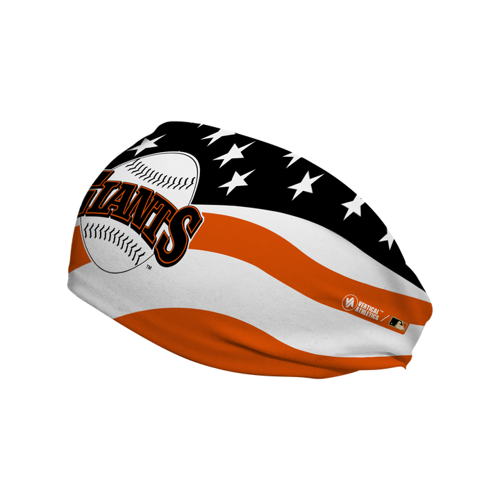 MLB San Francisco Giants Stars and Stripes cooling headband with Coop Logo. Made in USA, Vertical Athletics brand.  