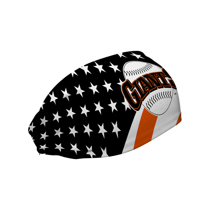 MLB San Francisco Giants Stars and Stripes cooling headband with Coop Logo. Made in USA, Vertical Athletics brand.  