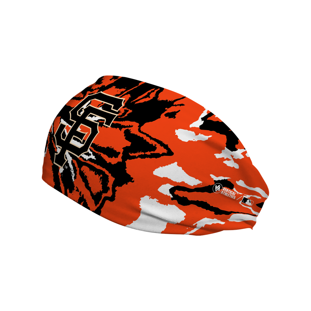 Side view of MLB San Francisco Giants Tie-Dye headband with cap logo. Made in USA, Vertical Athletics brand. 