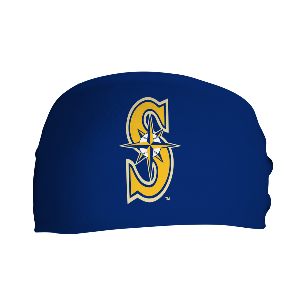 MLB licensed Seattle Mariners cooling headband with Alt logo. Made in the USA, Vertical Athletics brand. 