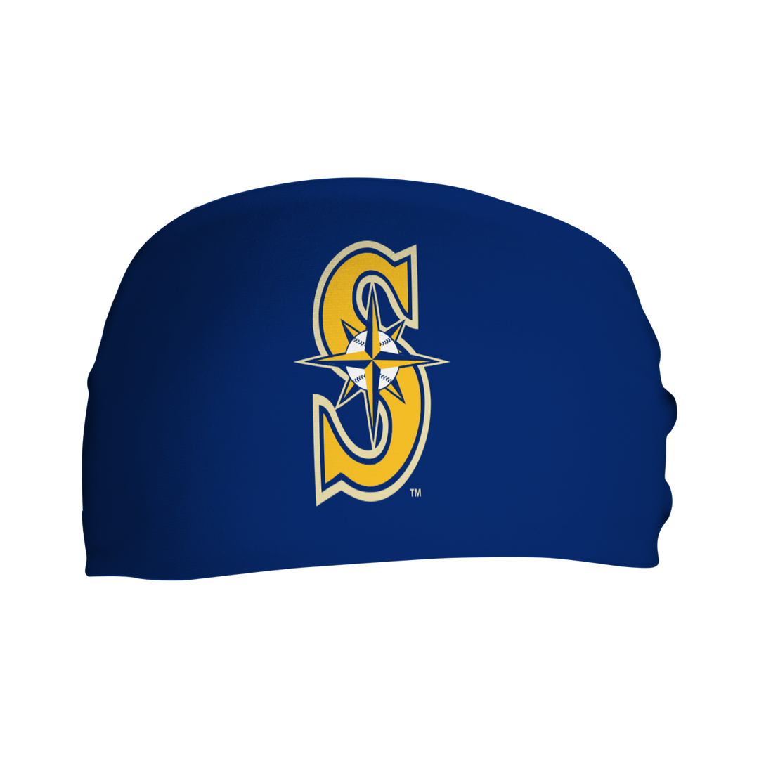 MLB licensed Seattle Mariners cooling headband with Alt logo. Made in the USA, Vertical Athletics brand. 