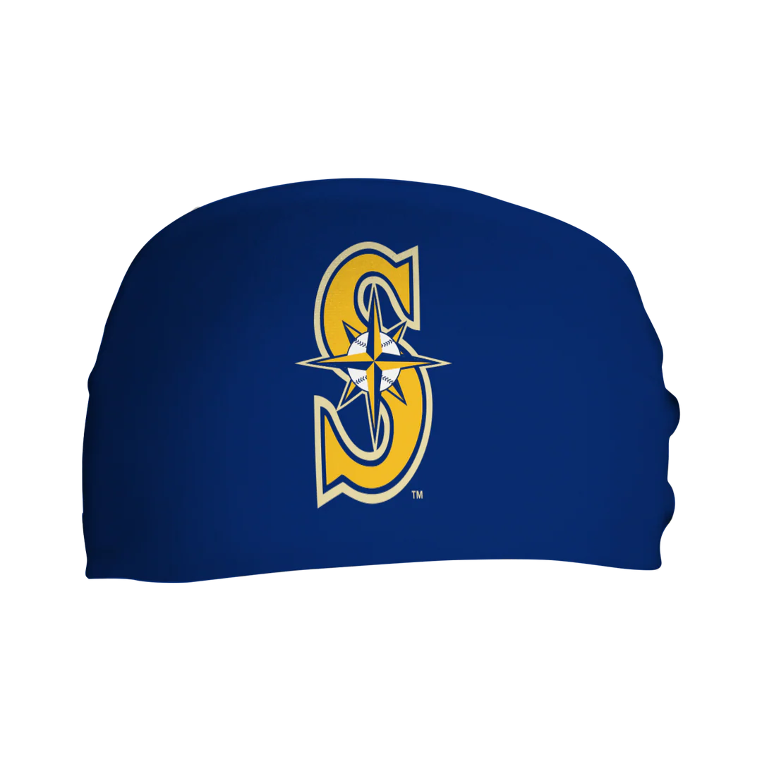 MLB licensed Seattle Mariners Triple Play Cooling Bundle: Cooling Headband with Alt Logo Made in USA. Vertical Athletics Brand.
