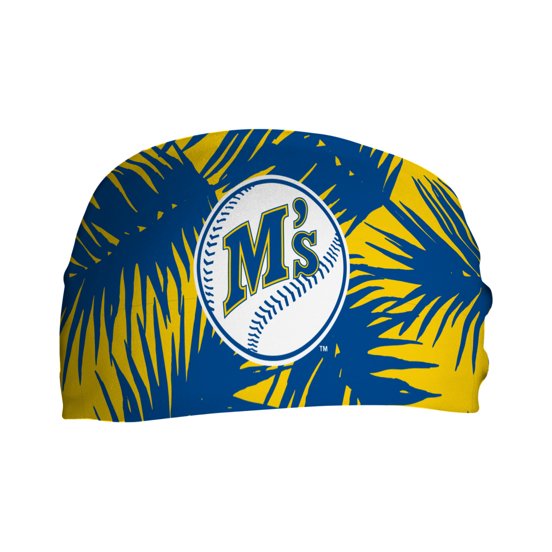 MLB licensed Seattle Mariners cooling headband with coop big palm. Made in the USA, Vertical Athletics brand. 