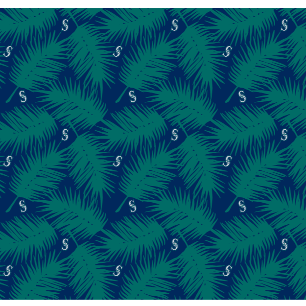 MLB Seattle Mariners cooling sun scarf, Big Palm with repeating cap logo. Made in the USA. Vertical Athletics Brand.